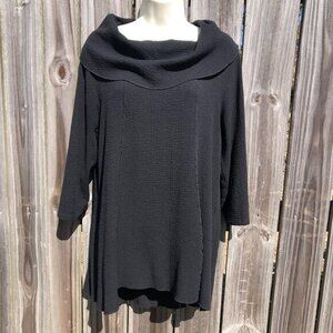 Yushi XL Cowl Neck Black Top Blouse Tunic Shirt Textured Long Sleeve Crinkle